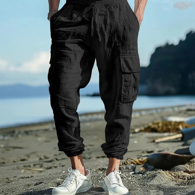 Multi-pocket Tether Solid Color Loose Cargo Pants Men  Pre2brand