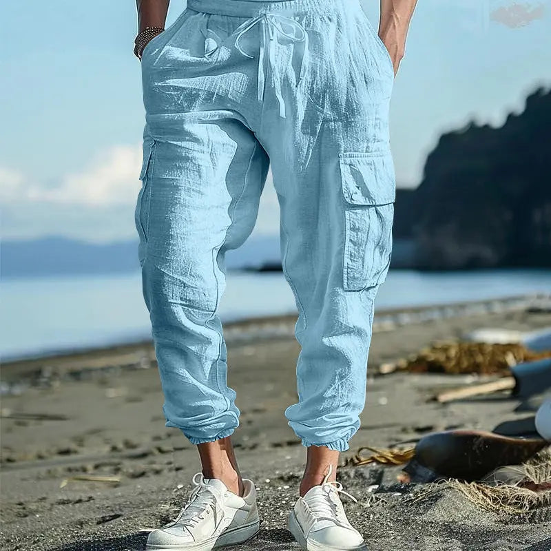 Multi-pocket Tether Solid Color Loose Cargo Pants Men  Pre2brand