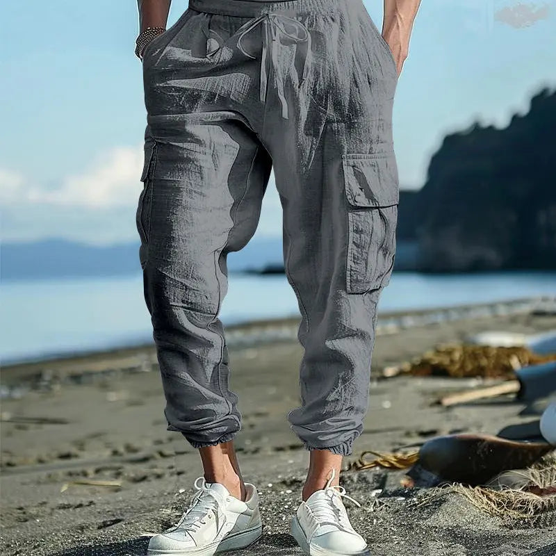 Multi-pocket Tether Solid Color Loose Cargo Pants Men  Pre2brand