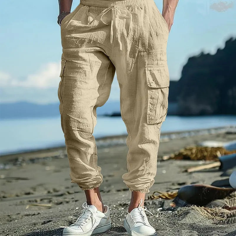 Multi-pocket Tether Solid Color Loose Cargo Pants Men  Pre2brand