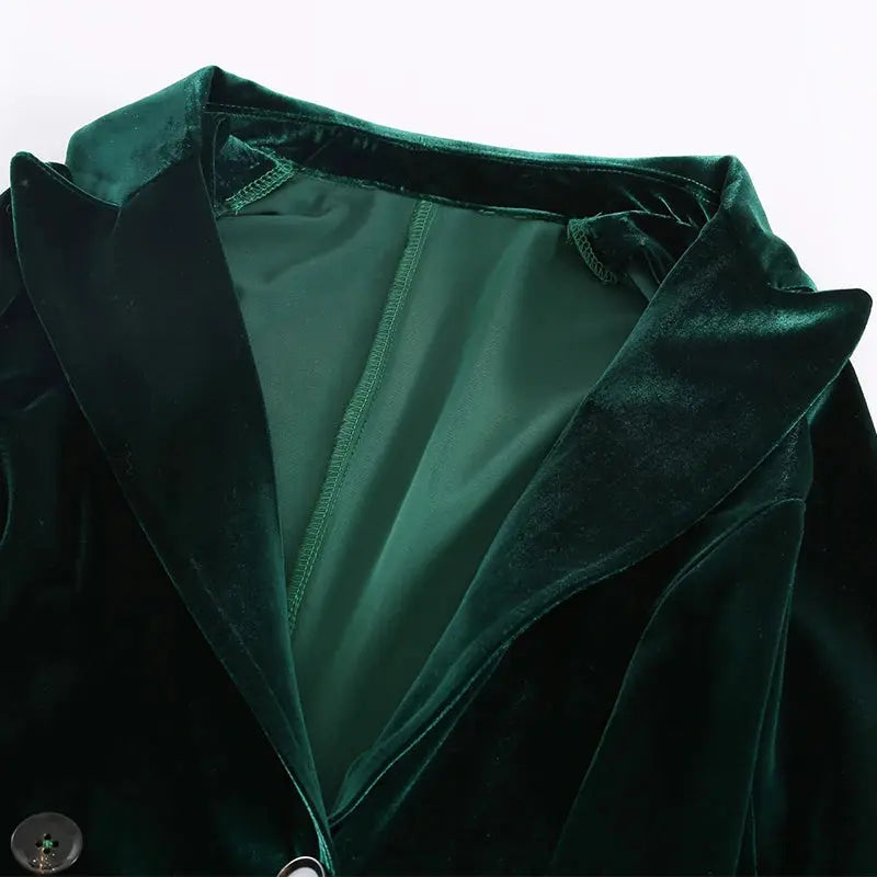 Nerazzurri High Quality Long Green Black Soft Velvet Trench Coat for Women Fall 2022 Peaked Lapel Long british style Overcoat  Pre2brand