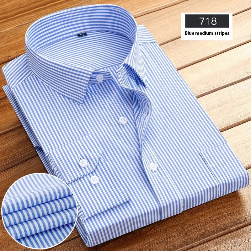 New Business Striped Spring And Autumn Men's Long-sleeved Shirt  Pre2brand Blue-Vertical-Stripes-44