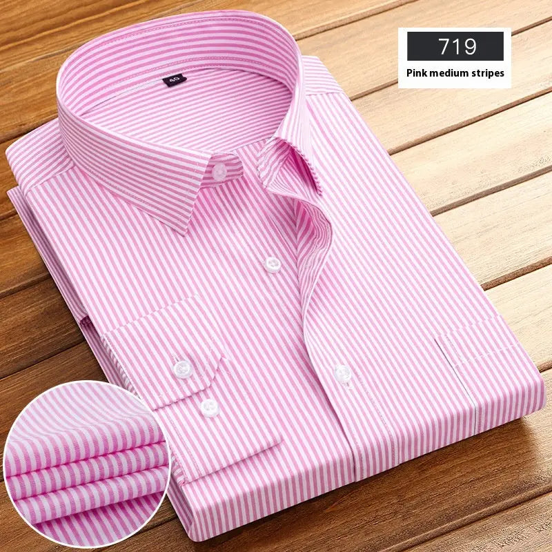 New Business Striped Spring And Autumn Men's Long-sleeved Shirt  Pre2brand Pink-Middle-Vertical-Bar-44