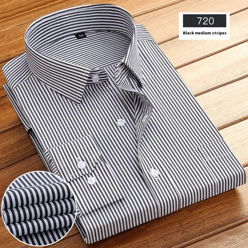 New Business Striped Spring And Autumn Men's Long-sleeved Shirt  Pre2brand Black-Middle-Vertical-Bar-44