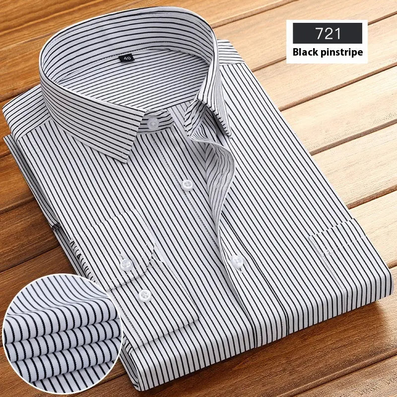 New Business Striped Spring And Autumn Men's Long-sleeved Shirt  Pre2brand Black-Thin-Vertical-Bar-44