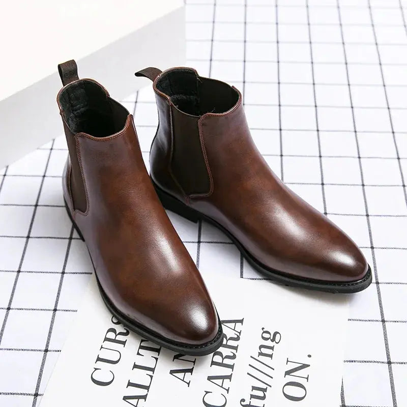 New Chelsea Boots Men Shoes PU Brown Fashion Versatile Business Casual British Style Street Party Wear Classic Ankle Boots - Pre2brand