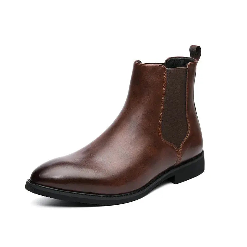 New Chelsea Boots Men Shoes PU Brown Fashion Versatile Business Casual British Style Street Party Wear Classic Ankle Boots - Pre2brand
