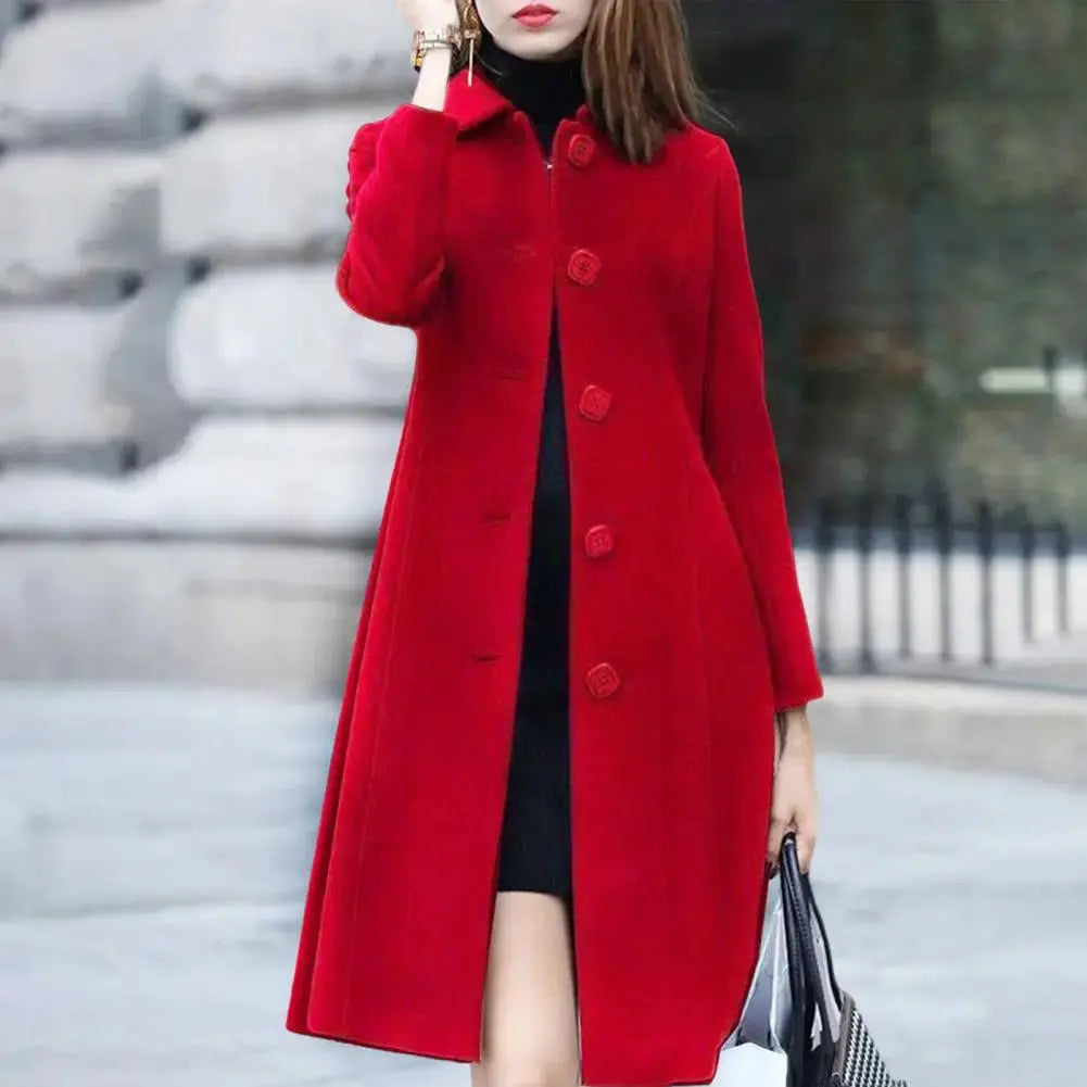 New Fashion British Solid Button Wool Coat Women Long Sleeve Jackets Woman Elegant Pocket Slim Outfit Mujer  Pre2brand