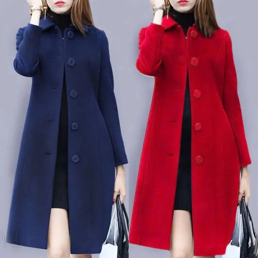 New Fashion British Solid Button Wool Coat Women Long Sleeve Jackets Woman Elegant Pocket Slim Outfit Mujer  Pre2brand