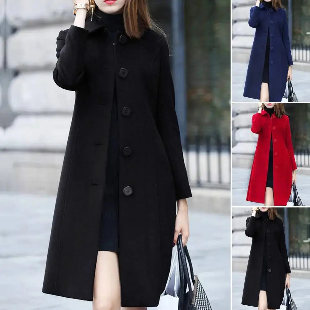 New Fashion British Solid Button Wool Coat Women Long Sleeve Jackets Woman Elegant Pocket Slim Outfit Mujer  Pre2brand