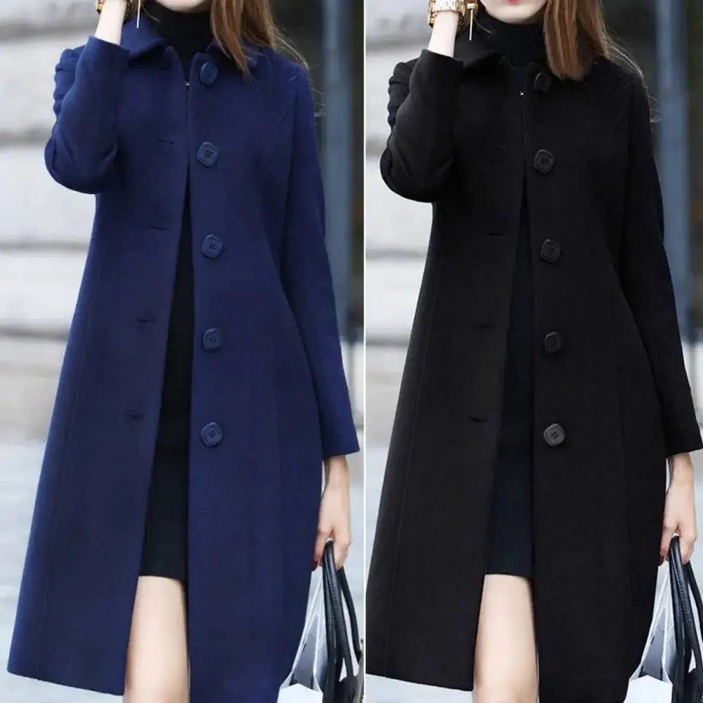 New Fashion British Solid Button Wool Coat Women Long Sleeve Jackets Woman Elegant Pocket Slim Outfit Mujer  Pre2brand