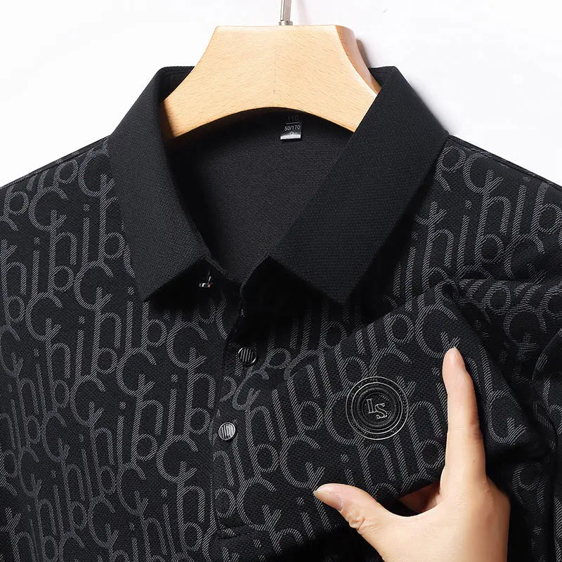 New Middle-aged Men's Fashion Casual Polo Collar Top Bottoming Shirt  Pre2brand Black-4XL