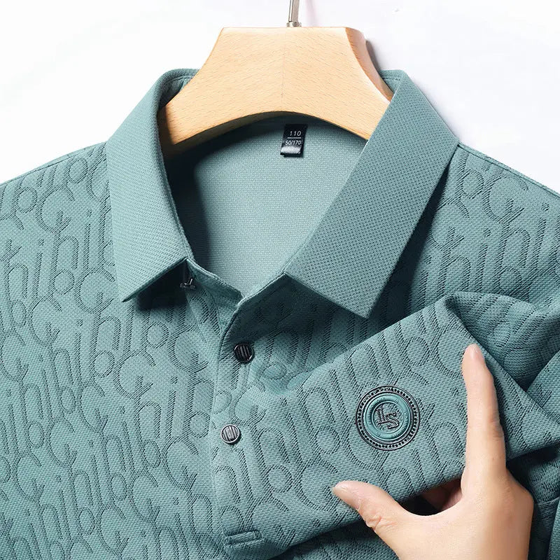New Middle-aged Men's Fashion Casual Polo Collar Top Bottoming Shirt  Pre2brand Green-4XL