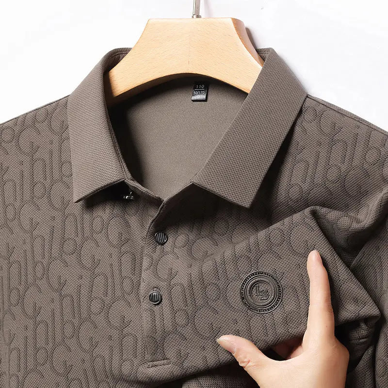 New Middle-aged Men's Fashion Casual Polo Collar Top Bottoming Shirt  Pre2brand Brown-4XL