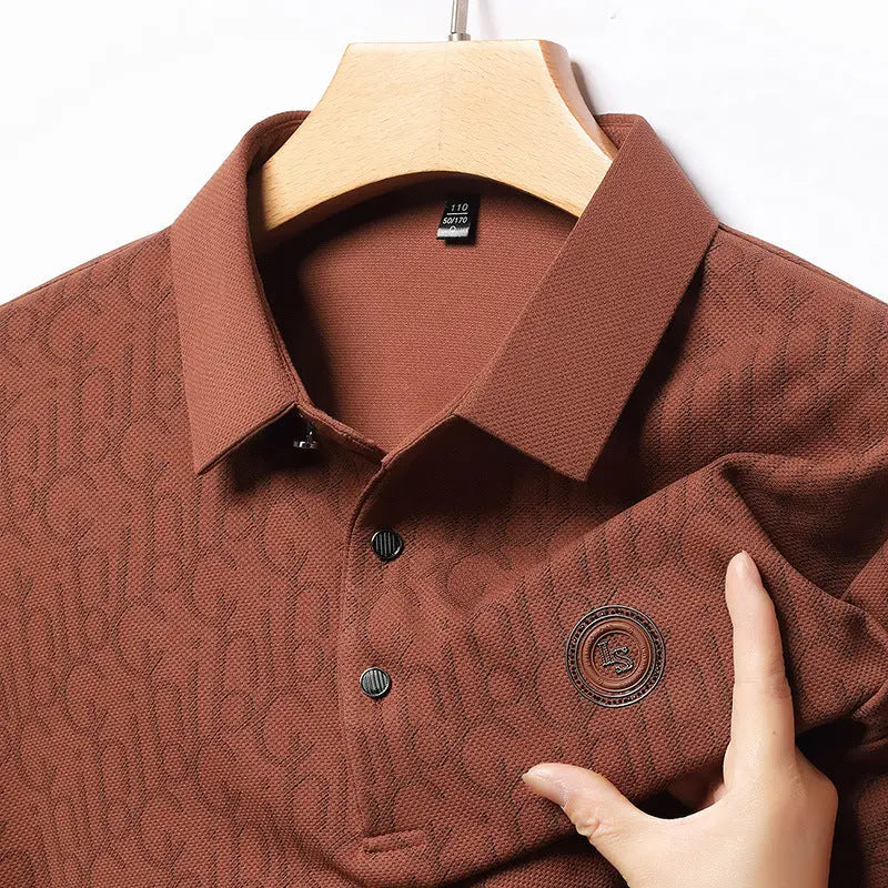 New Middle-aged Men's Fashion Casual Polo Collar Top Bottoming Shirt  Pre2brand Orange-4XL