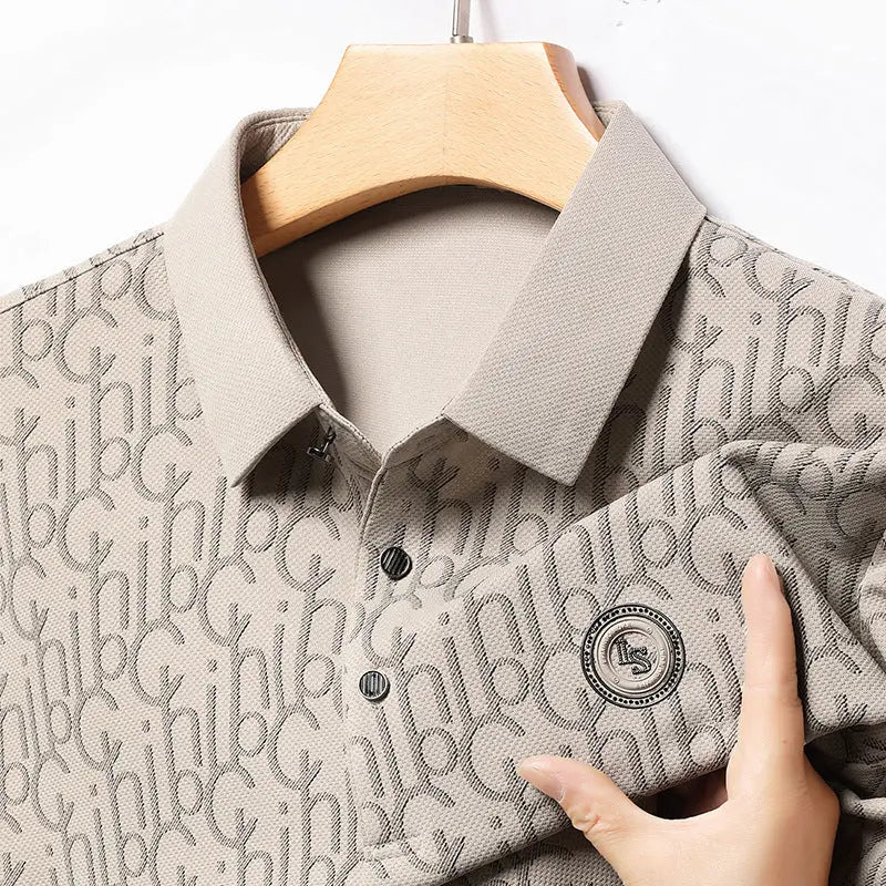 New Middle-aged Men's Fashion Casual Polo Collar Top Bottoming Shirt  Pre2brand Beige-4XL