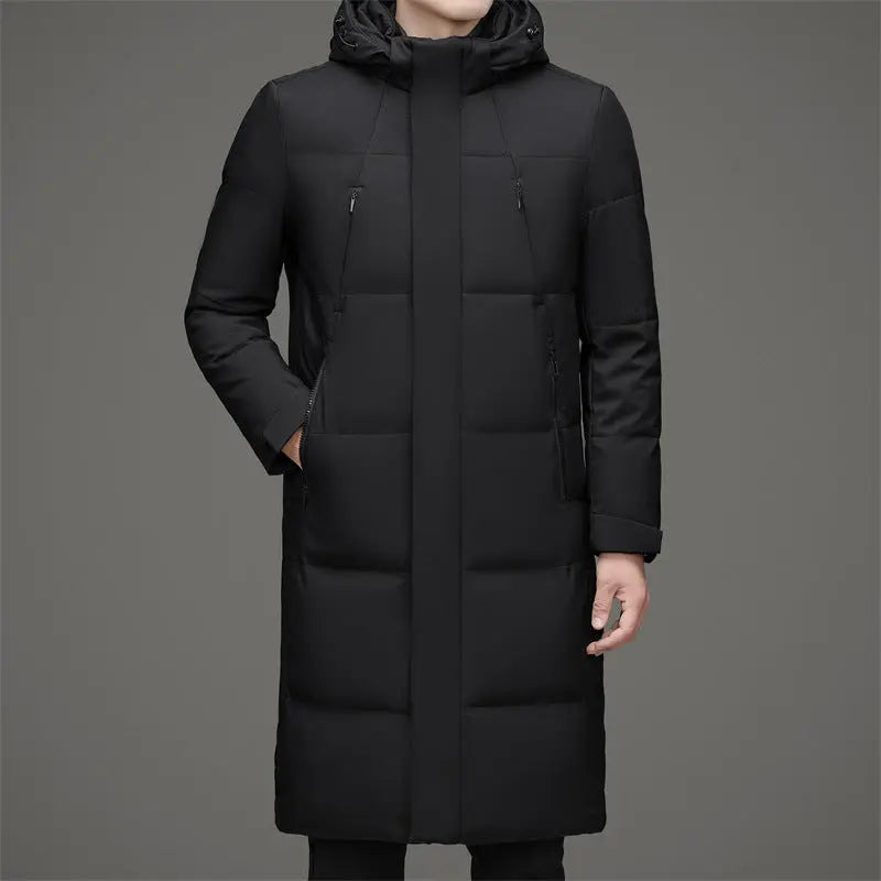 New Thick Warm White Duck Down Detachable Hat Men's Mid-length Down Jacket  Pre2brand Black-200