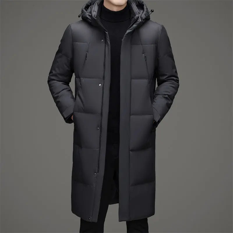 New Thick Warm White Duck Down Detachable Hat Men's Mid-length Down Jacket  Pre2brand Gray-200