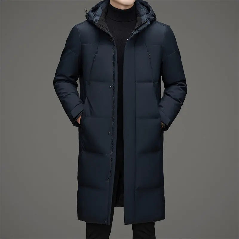 New Thick Warm White Duck Down Detachable Hat Men's Mid-length Down Jacket  Pre2brand Dark-Blue-200