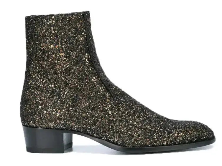 New men boots New autumn men booties zip up Chelsea Boots sequin leather Ankle Boots Men's glitter boots - Pre2brand