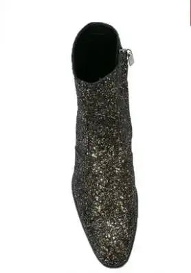 New men boots New autumn men booties zip up Chelsea Boots sequin leather Ankle Boots Men's glitter boots - Pre2brand