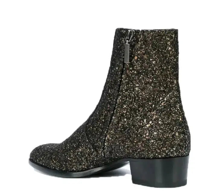 New men boots New autumn men booties zip up Chelsea Boots sequin leather Ankle Boots Men's glitter boots - Pre2brand