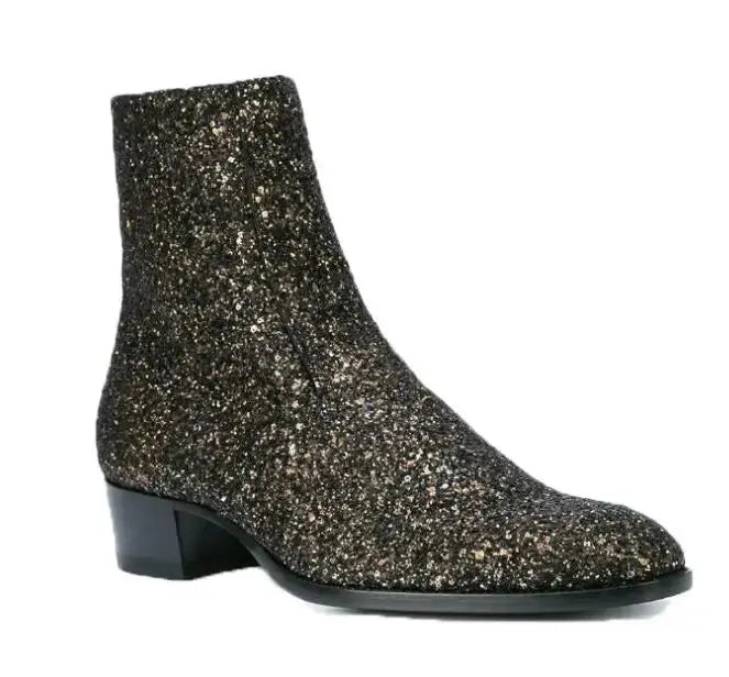 New men boots New autumn men booties zip up Chelsea Boots sequin leather Ankle Boots Men's glitter boots - Pre2brand