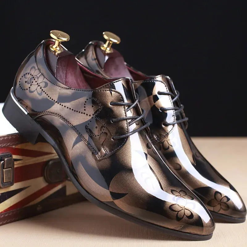 Office Men Dress Shoes Floral Pattern Men Formal Shoes Leather Luxury Fashion Groom Wedding Shoes Men Oxford Shoes Dress 37-50  Pre2brand Yellow-45