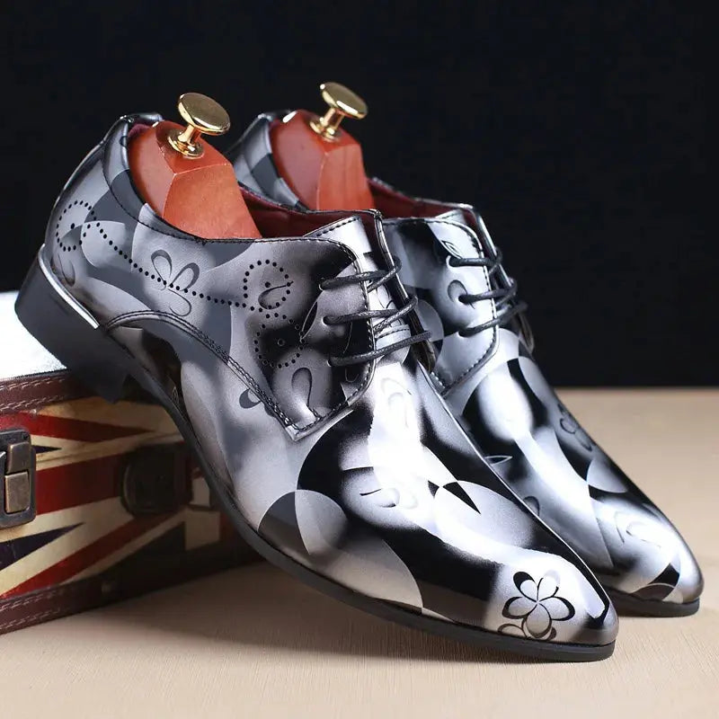 Office Men Dress Shoes Floral Pattern Men Formal Shoes Leather Luxury Fashion Groom Wedding Shoes Men Oxford Shoes Dress 37-50  Pre2brand GRAY-45