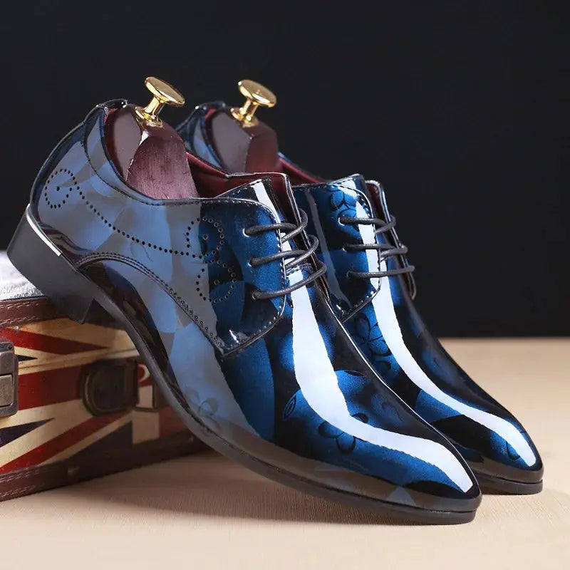Office Men Dress Shoes Floral Pattern Men Formal Shoes Leather Luxury Fashion Groom Wedding Shoes Men Oxford Shoes Dress 37-50  Pre2brand Blue-45