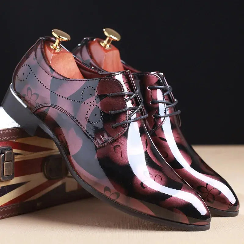 Office Men Dress Shoes Floral Pattern Men Formal Shoes Leather Luxury Fashion Groom Wedding Shoes Men Oxford Shoes Dress 37-50  Pre2brand Wine-red-45