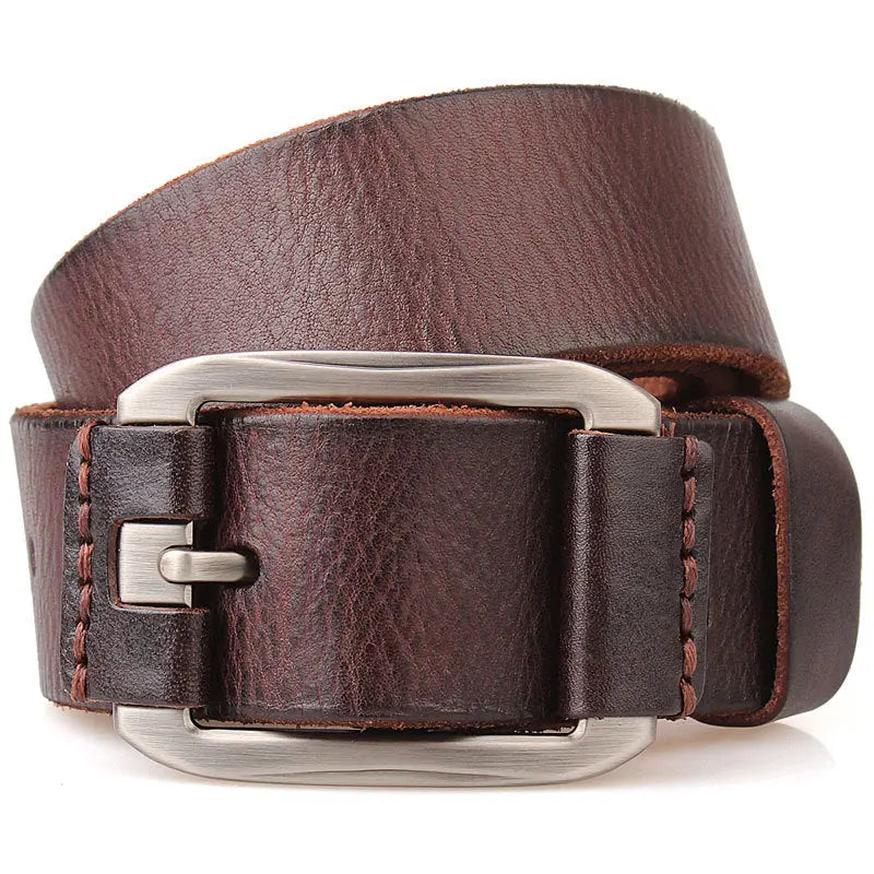 One Layer Single First Cowhide Men's Leather Belt Casual Pidai Pin Buckle  Pre2brand Brown-105to125cm