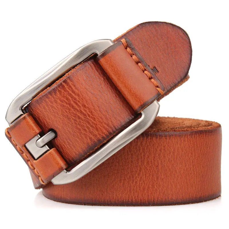 One Layer Single First Cowhide Men's Leather Belt Casual Pidai Pin Buckle  Pre2brand Khaki-105to125cm