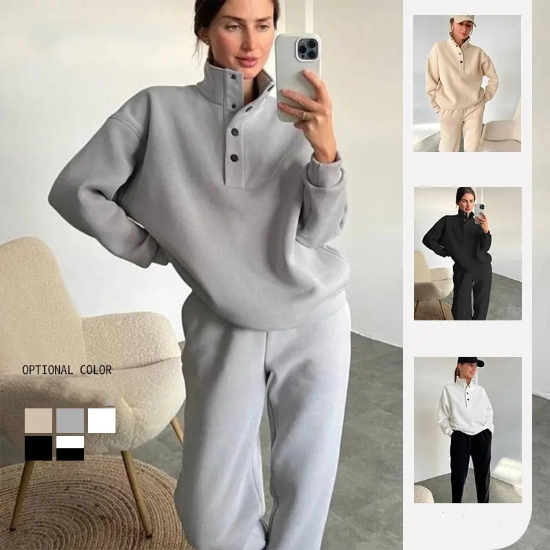 Oversized Solid Casual Pullovers Long Pant Set Warm Hoodie New Tracksuit Suit Fashion Pant Sets Sets For Women 2 Pieces - Pre2brand