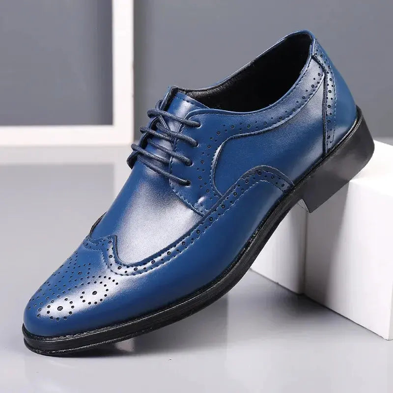 Oxford Shoes Genuine Calfskin Leather Brogue Dress Shoes Classic Business Formal Shoes Man Handcrafted Mens  Pre2brand Blue-45