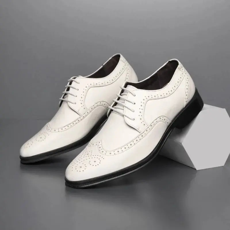 Oxford Shoes Genuine Calfskin Leather Brogue Dress Shoes Classic Business Formal Shoes Man Handcrafted Mens  Pre2brand WHITE-45