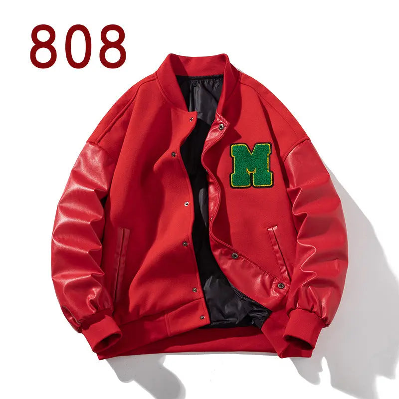 Personality Men's Baseball Uniform Jacket  Pre2brand Red-3XL