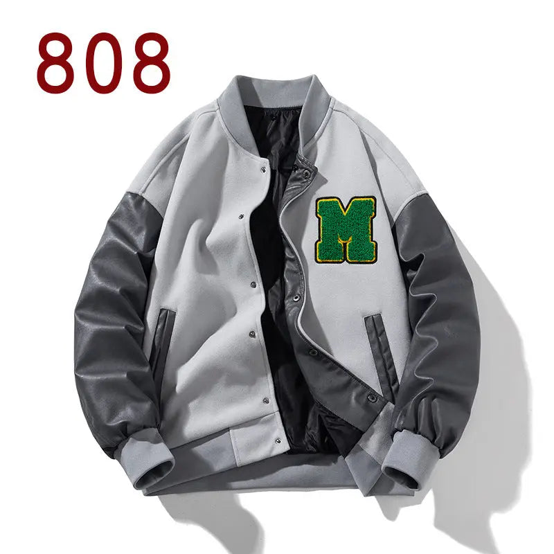 Personality Men's Baseball Uniform Jacket  Pre2brand Gray-3XL