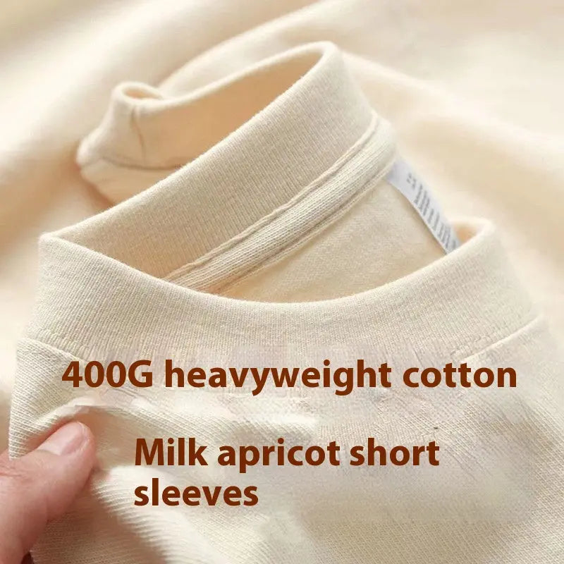 Plus Size Cotton Men's Blank T-Shirt White Oversized Retro Solid Color T-Shirt Large Size Men's Women's Fashion Short Sleeve Men's T-Shirt  Pre2brand Milk-Apricot-XXXL