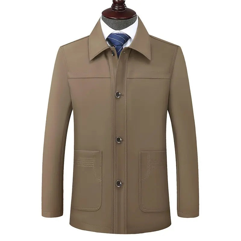 Plus Size Jacket Men's Middle-aged And Elderly Turn-down Collar Coat  Pre2brand Khaki-210
