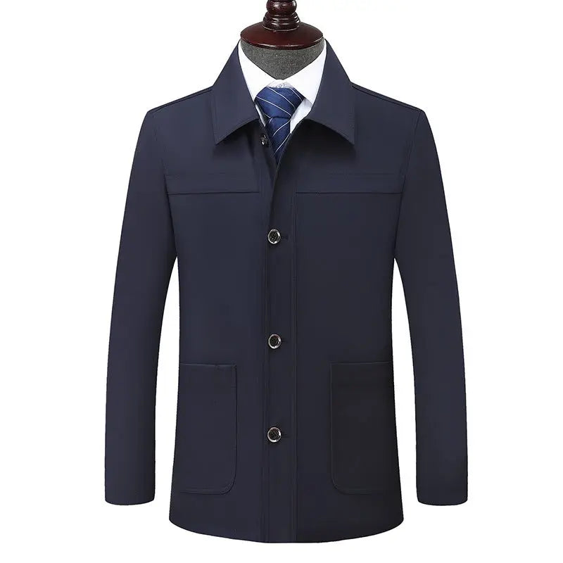 Plus Size Jacket Men's Middle-aged And Elderly Turn-down Collar Coat  Pre2brand Navy-Blue-210