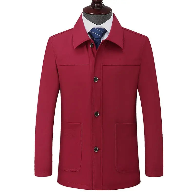 Plus Size Jacket Men's Middle-aged And Elderly Turn-down Collar Coat  Pre2brand Red-210