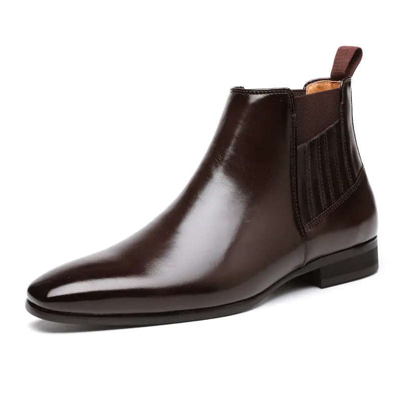 Pointed Toe Chelsea-style Boots For Men Fashion British Style Square Heel Business Formal Leather Shoes - Pre2brand