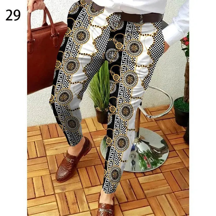 Printed Men's Slim Fit Fashion Casual Suit Pants Length  Pre2brand CK86-3XL