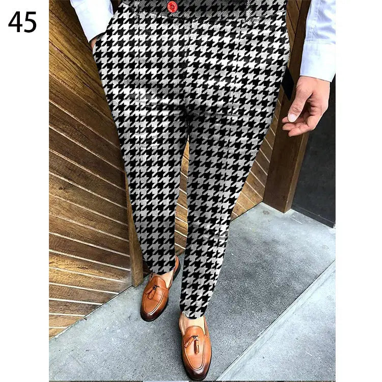Printed Men's Slim Fit Fashion Casual Suit Pants Length  Pre2brand CK96-3XL