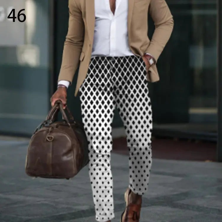 Printed Men's Slim Fit Fashion Casual Suit Pants Length  Pre2brand CK97-3XL