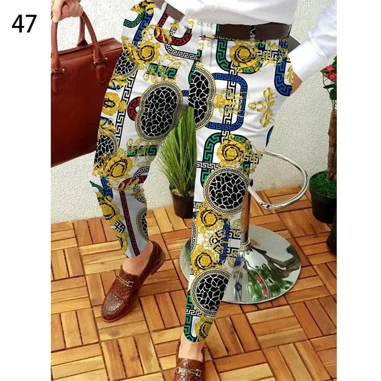 Printed Men's Slim Fit Fashion Casual Suit Pants Length  Pre2brand CK98-3XL