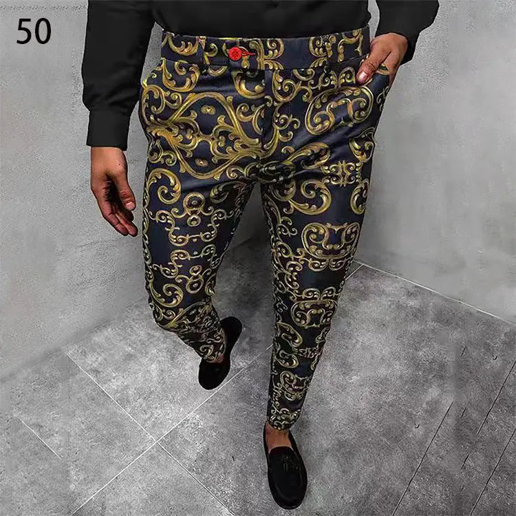 Printed Men's Slim Fit Fashion Casual Suit Pants Length  Pre2brand CK99-3XL
