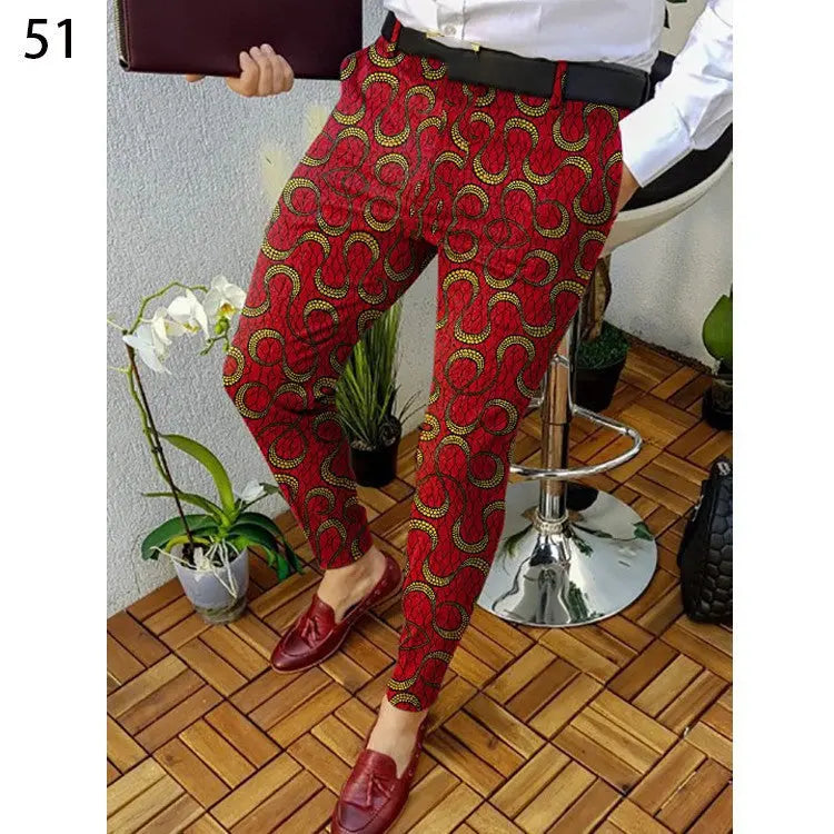 Printed Men's Slim Fit Fashion Casual Suit Pants Length  Pre2brand CK100-3XL