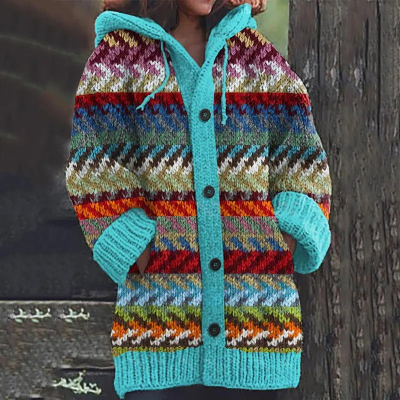 Retro Ethnic Print Women's Casual Cloak Coat  Pre2brand DZ165720QXGreen-5XL